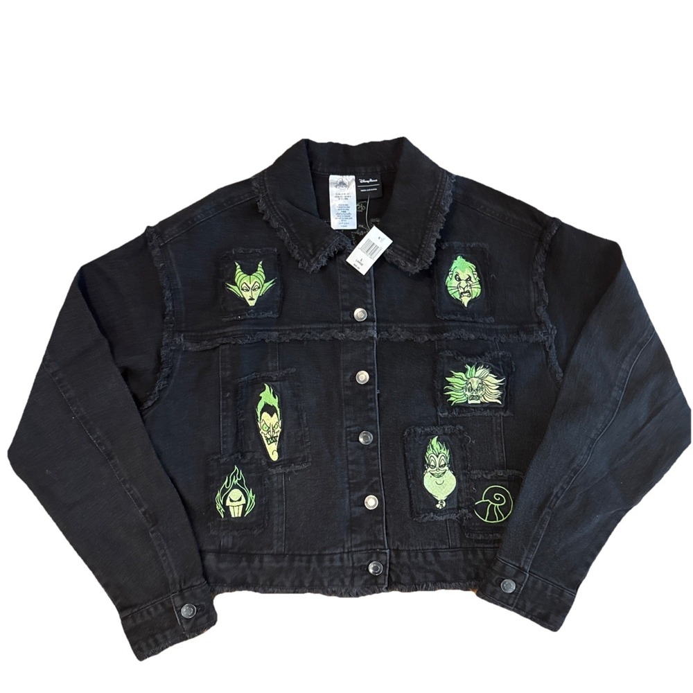 Disney Villains Her Universe Embroidered Denim Jacket Women's Large Black NWT